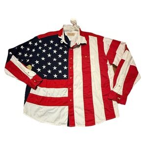 Scully Shirt Mens XXL Red White Blue American Flag Western Long Sleeve Patriotic